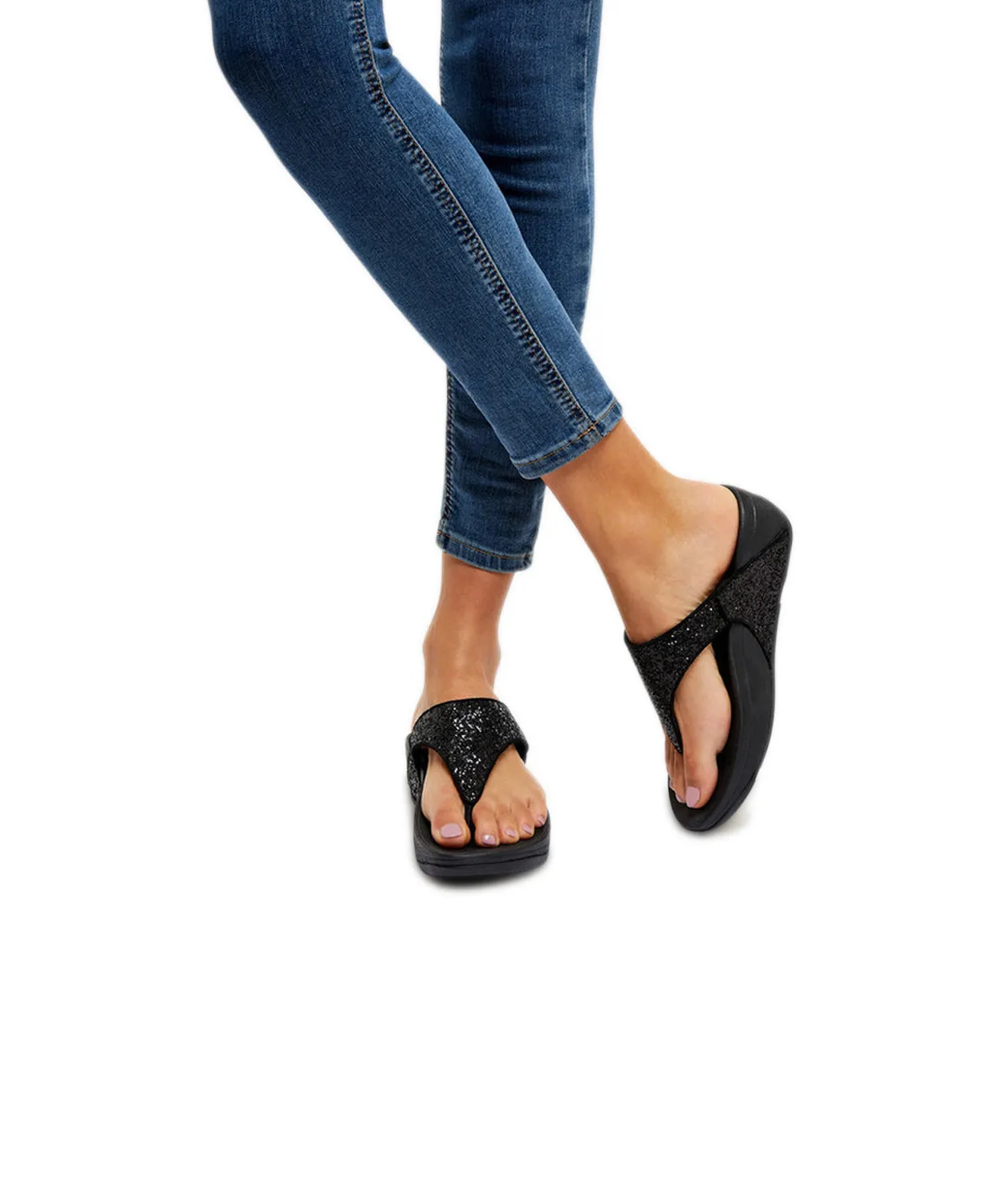 FitFlop Lulu Glitter Toe Post Sandals Navy