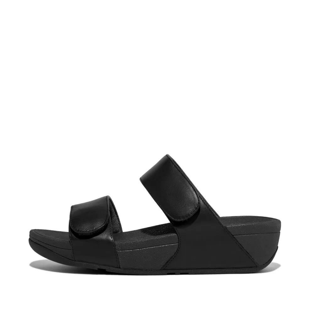 FitFlop Lulu Leather Velcro Adjustable Slides Black