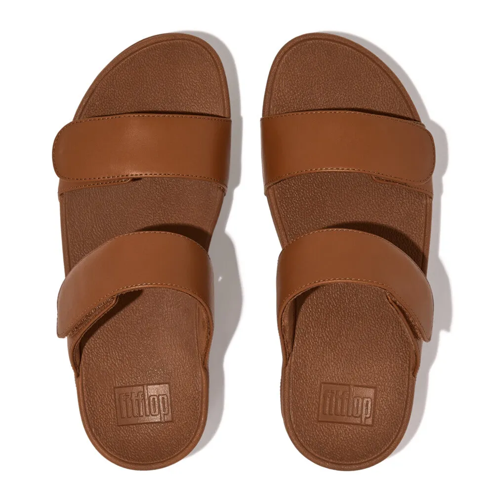 FitFlop Lulu Leather Velcro Adjustable Slides Light Tan