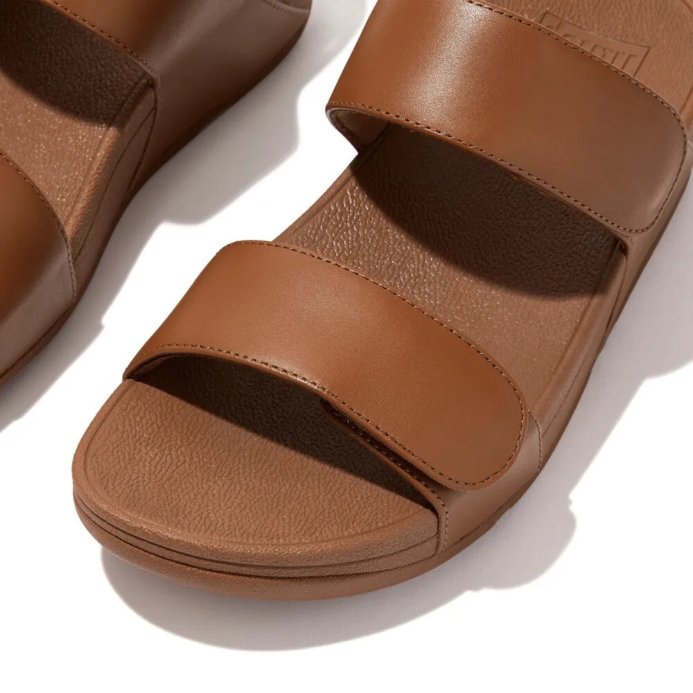 FitFlop Lulu Leather Velcro Adjustable Slides Light Tan