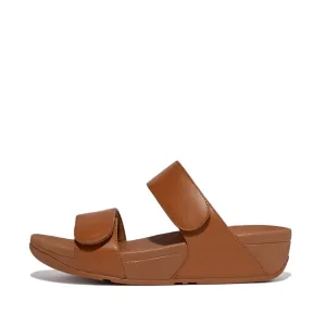 FitFlop Lulu Leather Velcro Adjustable Slides Light Tan