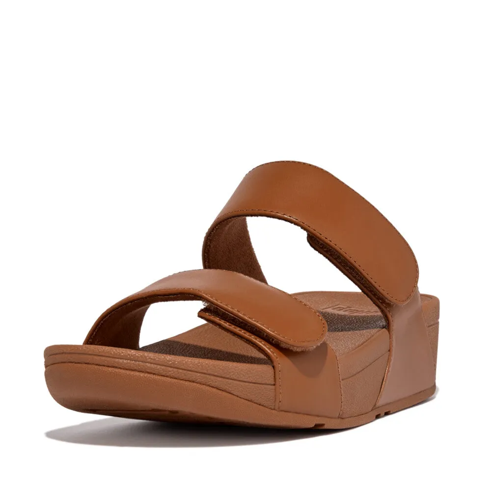 FitFlop Lulu Leather Velcro Adjustable Slides Light Tan