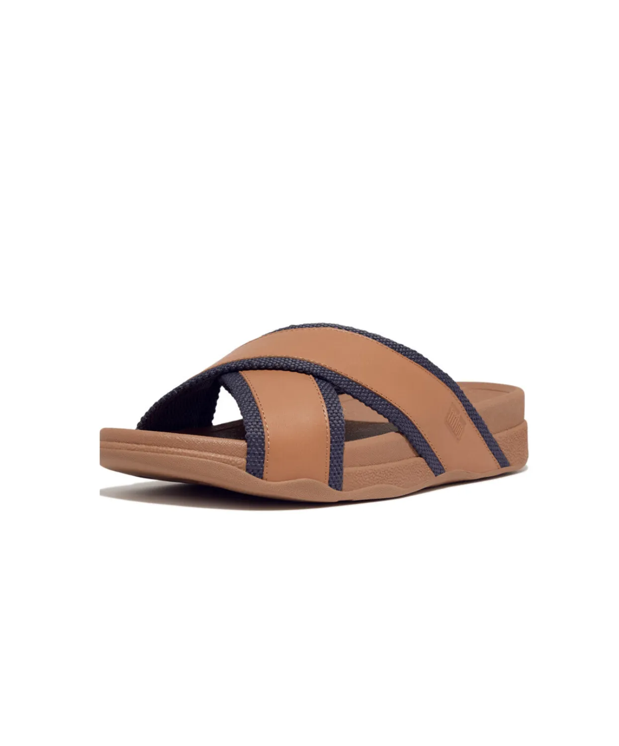 Fitflop Surfers Men's Webbing Leather Cross Slides Desert Tan