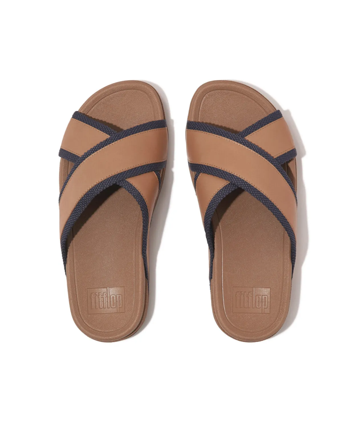 Fitflop Surfers Men's Webbing Leather Cross Slides Desert Tan