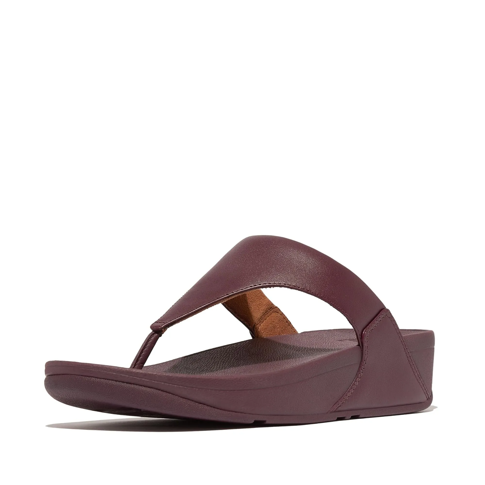 FitFlop Women's Lulu Leather Toe-Post Sandals Wedge, Mauve Wine