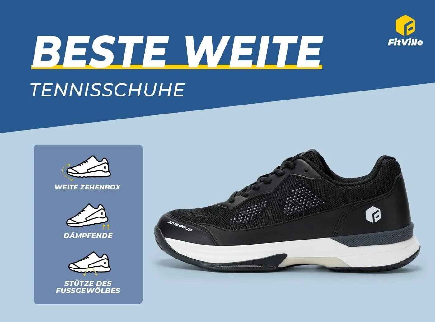 FitVille Herren Court Tennis Amadeus V2 Weiß grau Und Schwarz