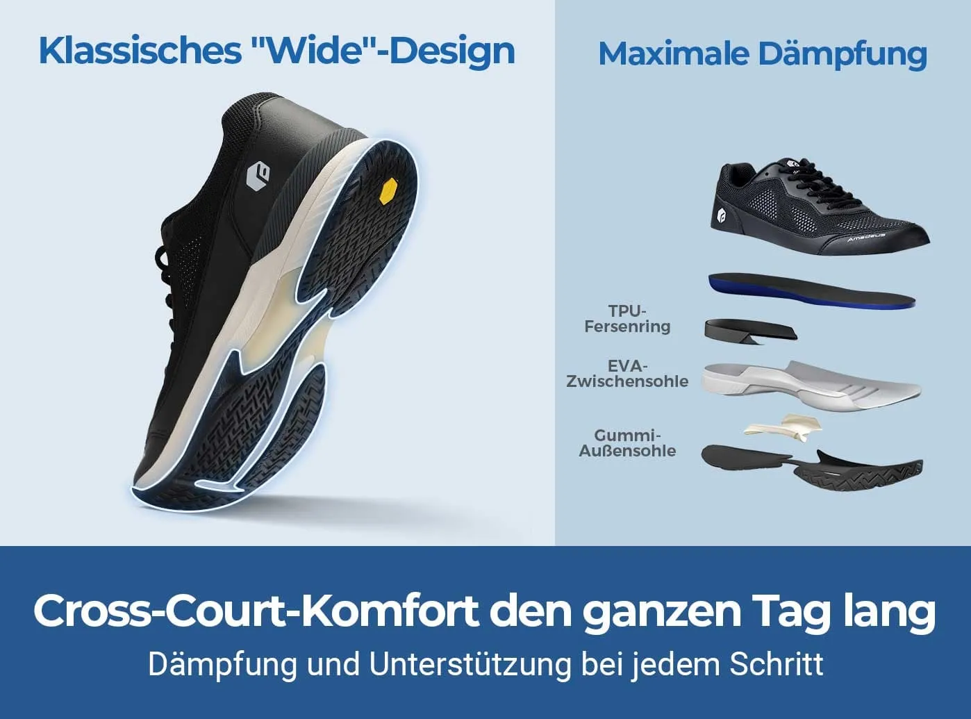 FitVille Herren Court Tennis Amadeus V2 Weiß grau Und Schwarz