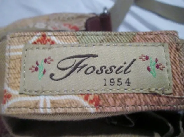 FOSSIL leather cloth messenger satchel shoulder crossbody bag PATCHWORK FLORAL