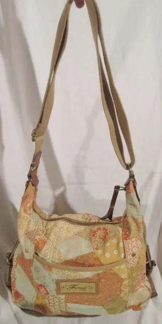 FOSSIL leather cloth messenger satchel shoulder crossbody bag PATCHWORK FLORAL