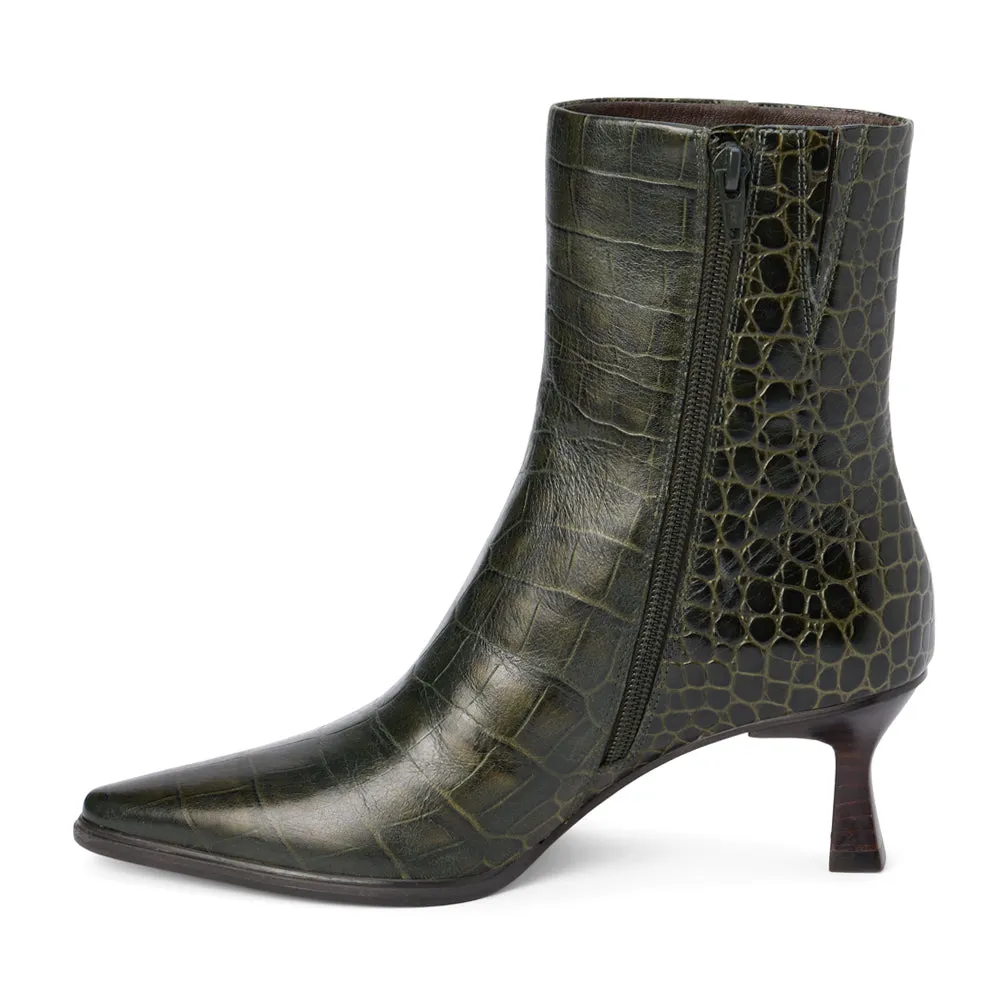 Gabbie Croc Embossed Pointed Toe Zippered Boots