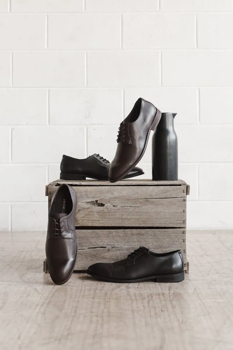 'Gideon' classic vegan derby round toe by Zette Shoes - dark chestnut