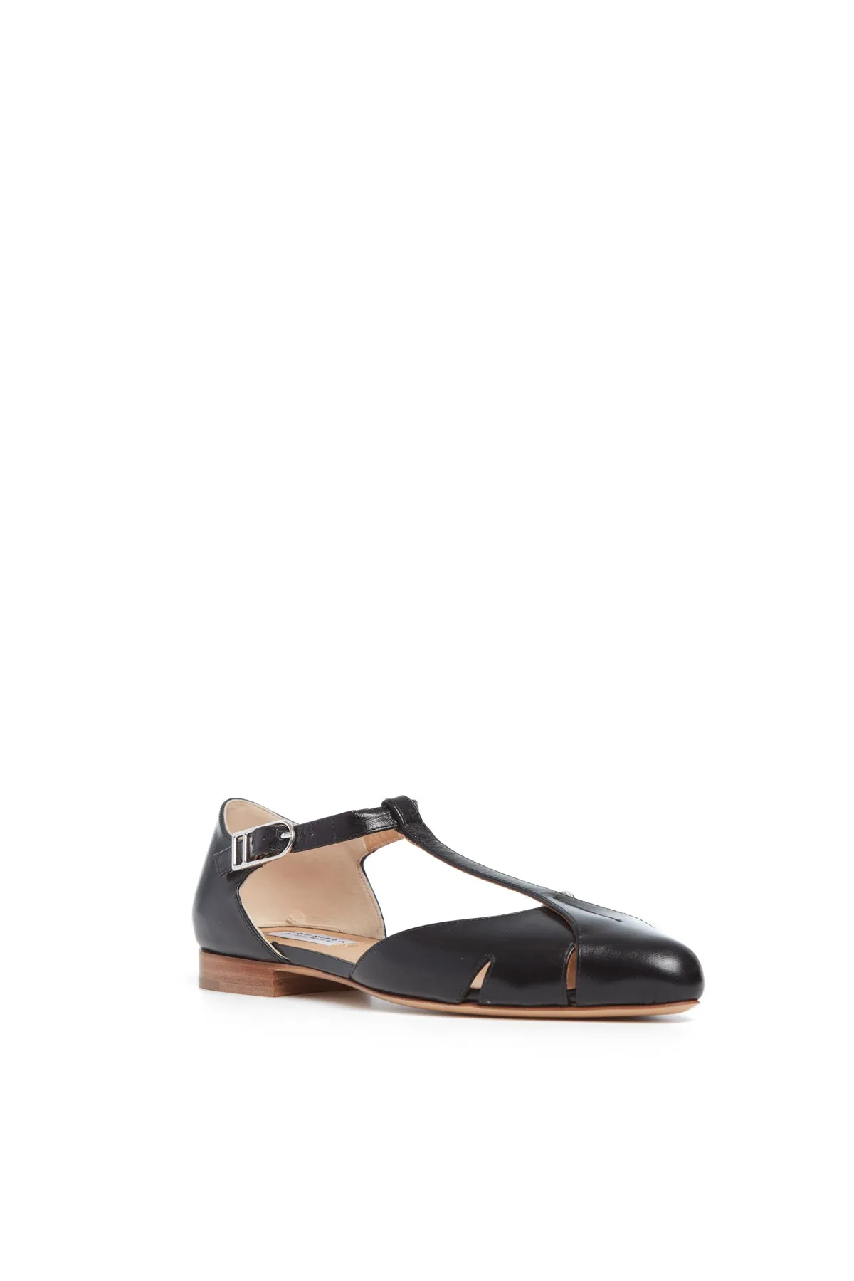 Harlow Ballerina Flat Shoe in Black Leather