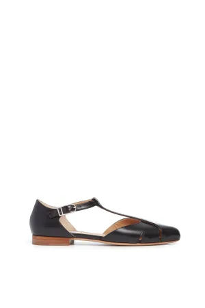 Harlow Ballerina Flat Shoe in Black Leather