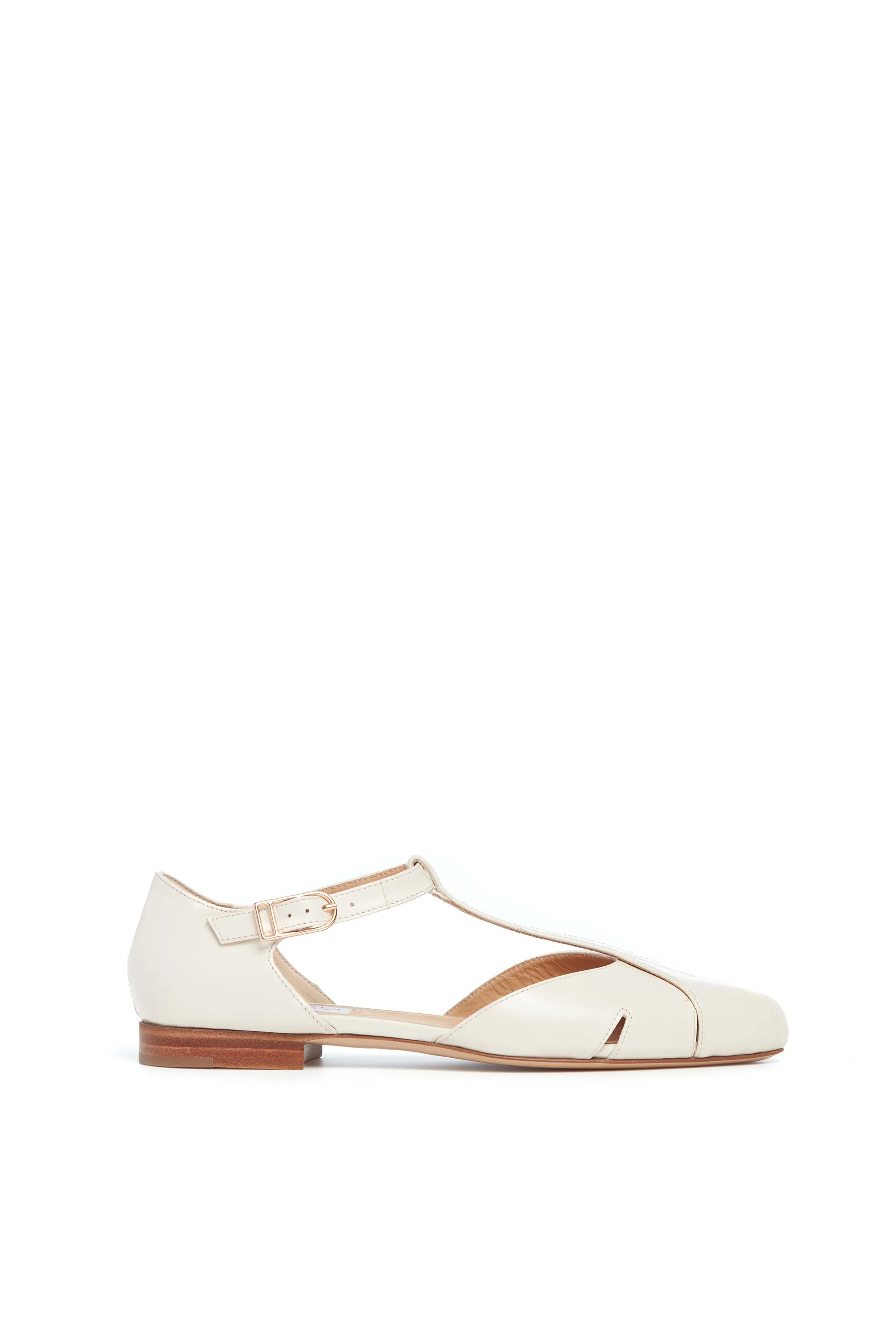 Harlow Ballerina Flat Shoe in Cream Leather