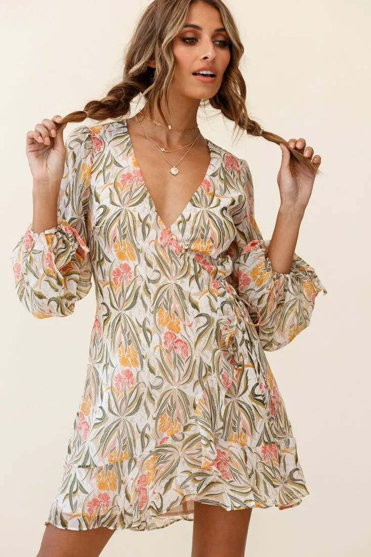 Hartley Balloon Sleeve Wrap Dress Floral Print Green