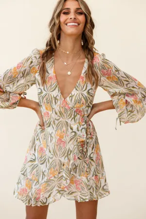 Hartley Balloon Sleeve Wrap Dress Floral Print Green