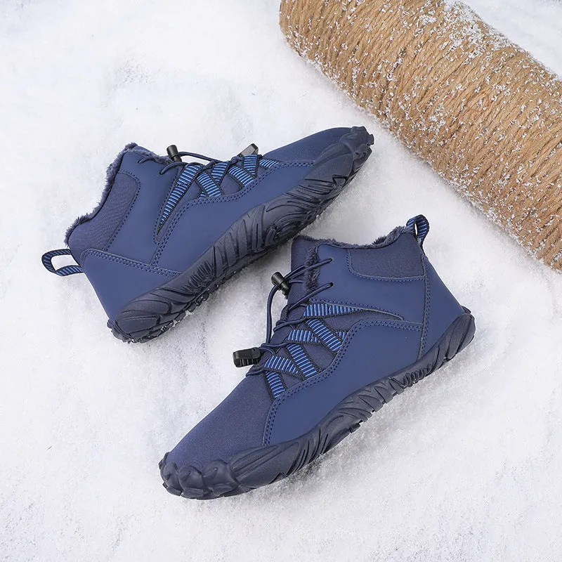 Herren-Fünffinger-Outdoor-Sport-Baumwollschuhe, Unisex, samtwarme Schneestiefel, verschleißfeste Anti-Ski-Bodenstiefel, verdickte Winterschuhe