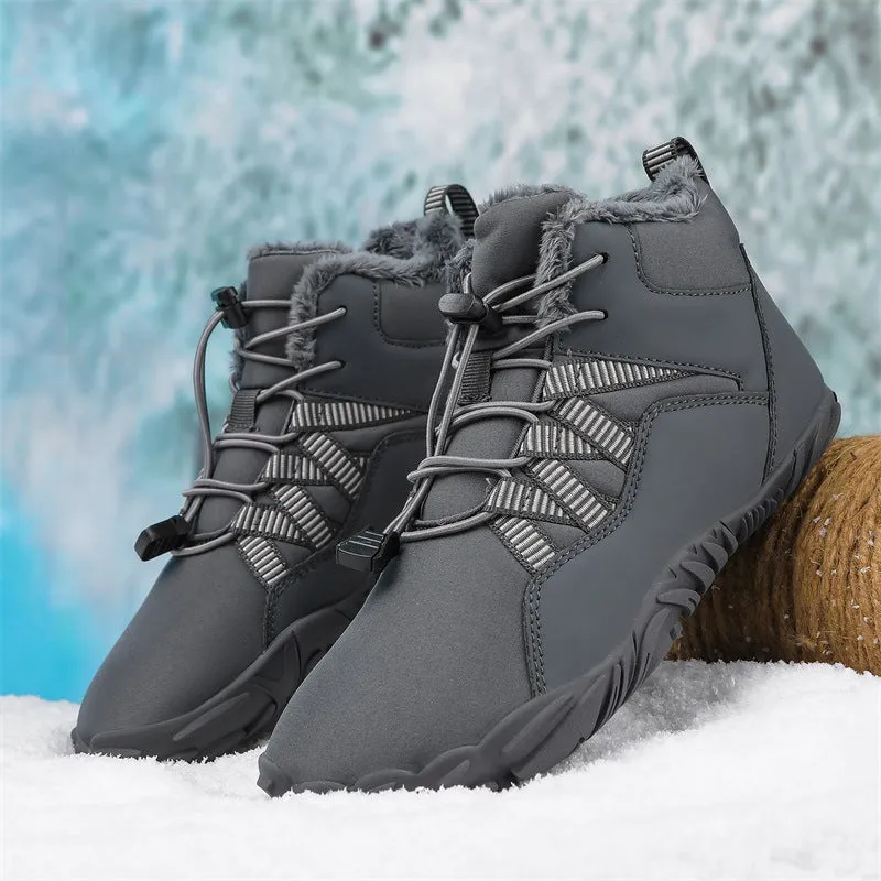 Herren-Fünffinger-Outdoor-Sport-Baumwollschuhe, Unisex, samtwarme Schneestiefel, verschleißfeste Anti-Ski-Bodenstiefel, verdickte Winterschuhe