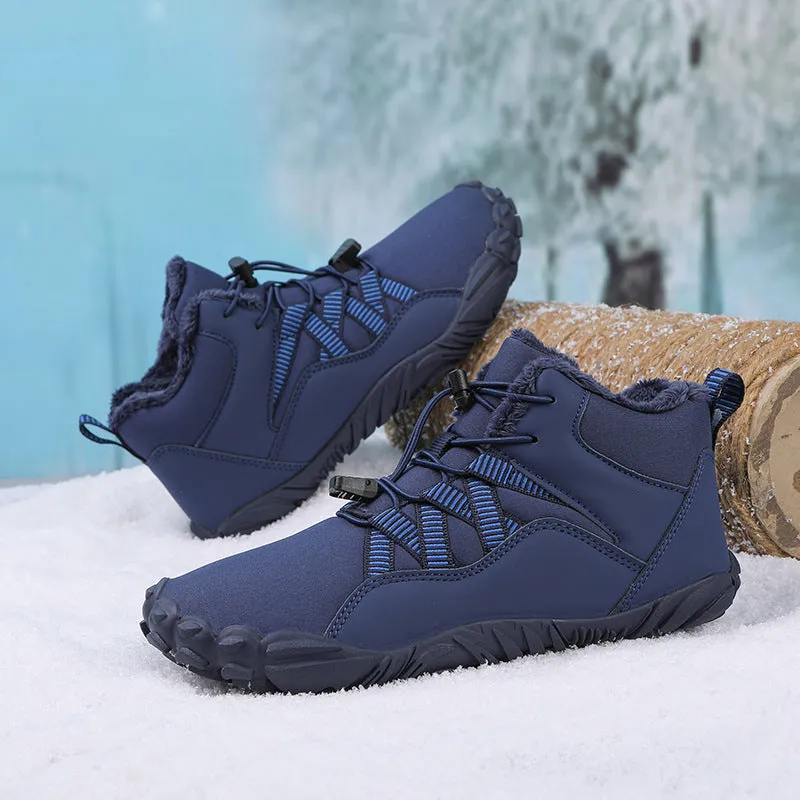 Herren-Fünffinger-Outdoor-Sport-Baumwollschuhe, Unisex, samtwarme Schneestiefel, verschleißfeste Anti-Ski-Bodenstiefel, verdickte Winterschuhe