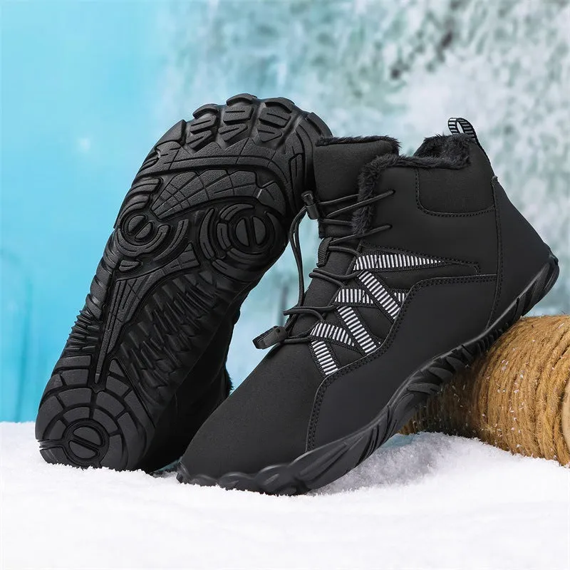 Herren-Fünffinger-Outdoor-Sport-Baumwollschuhe, Unisex, samtwarme Schneestiefel, verschleißfeste Anti-Ski-Bodenstiefel, verdickte Winterschuhe