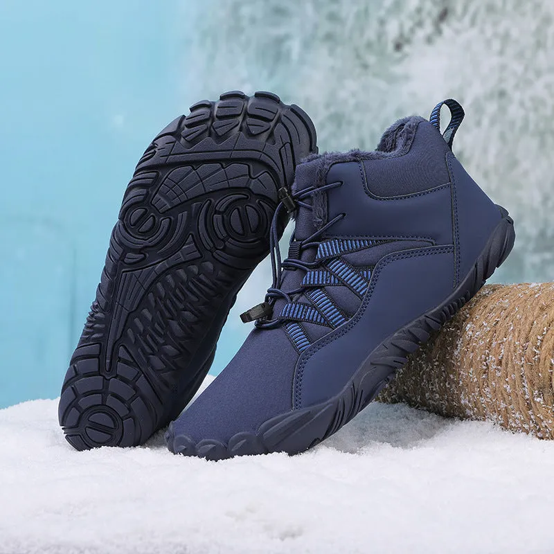 Herren-Fünffinger-Outdoor-Sport-Baumwollschuhe, Unisex, samtwarme Schneestiefel, verschleißfeste Anti-Ski-Bodenstiefel, verdickte Winterschuhe