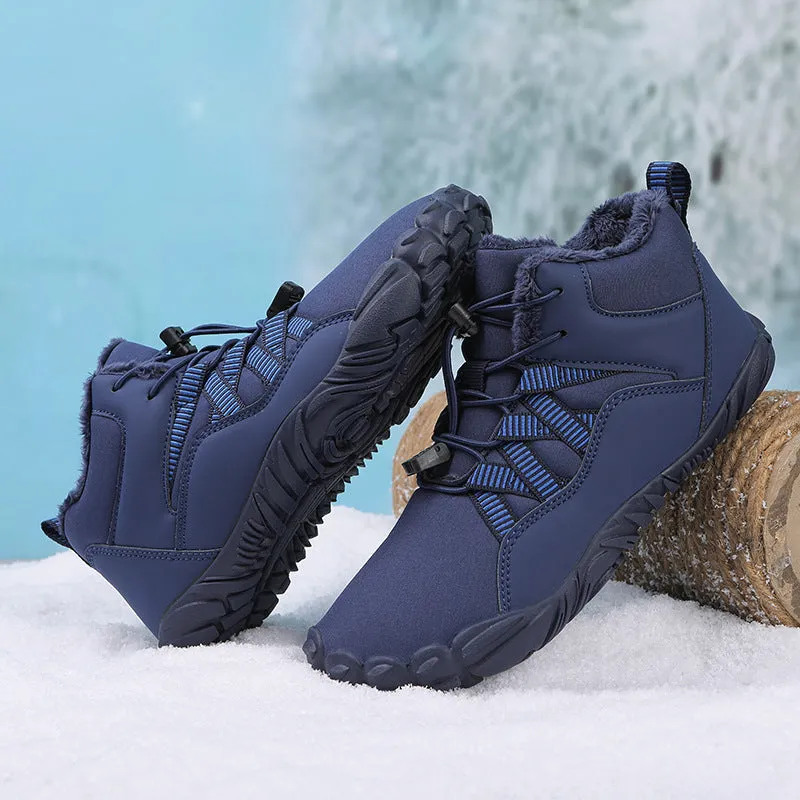 Herren-Fünffinger-Outdoor-Sport-Baumwollschuhe, Unisex, samtwarme Schneestiefel, verschleißfeste Anti-Ski-Bodenstiefel, verdickte Winterschuhe