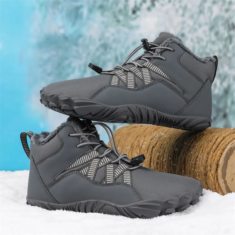 Herren-Fünffinger-Outdoor-Sport-Baumwollschuhe, Unisex, samtwarme Schneestiefel, verschleißfeste Anti-Ski-Bodenstiefel, verdickte Winterschuhe