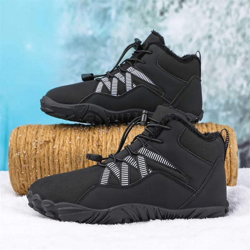 Herren-Fünffinger-Outdoor-Sport-Baumwollschuhe, Unisex, samtwarme Schneestiefel, verschleißfeste Anti-Ski-Bodenstiefel, verdickte Winterschuhe