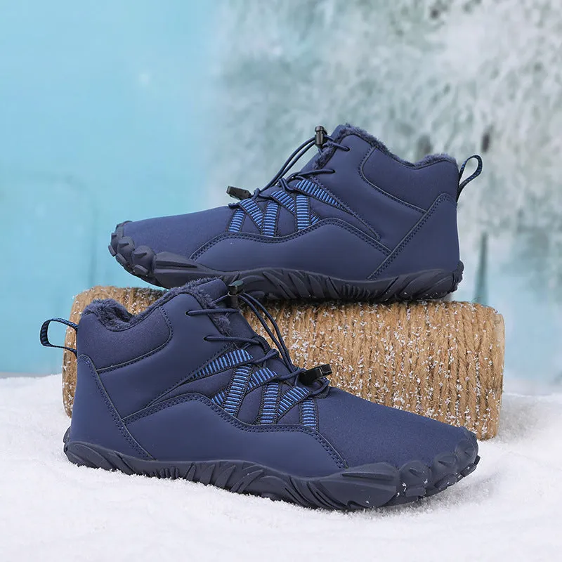 Herren-Fünffinger-Outdoor-Sport-Baumwollschuhe, Unisex, samtwarme Schneestiefel, verschleißfeste Anti-Ski-Bodenstiefel, verdickte Winterschuhe