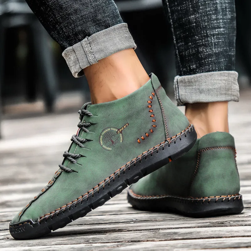 Herren Hand nähen Leder rutschfeste weiche Sohle Casual Ankle Boots