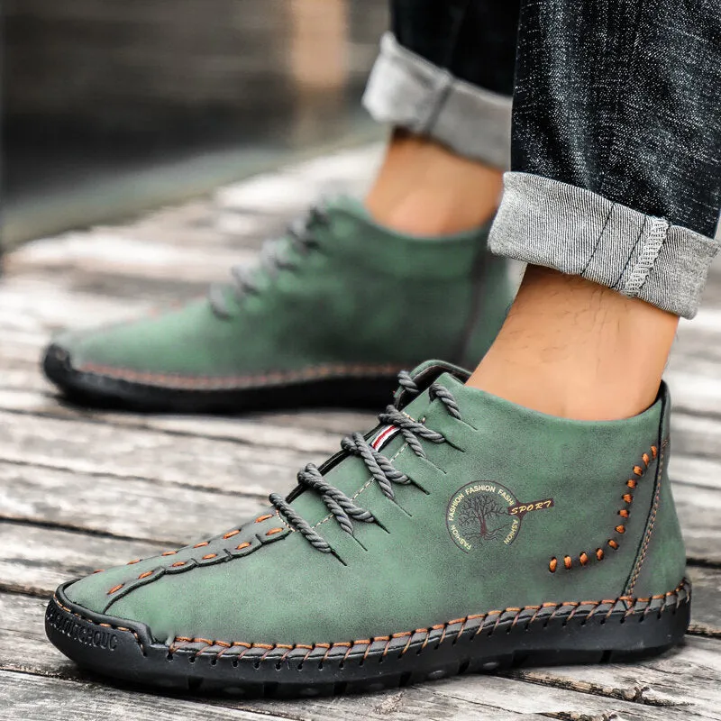 Herren Hand nähen Leder rutschfeste weiche Sohle Casual Ankle Boots