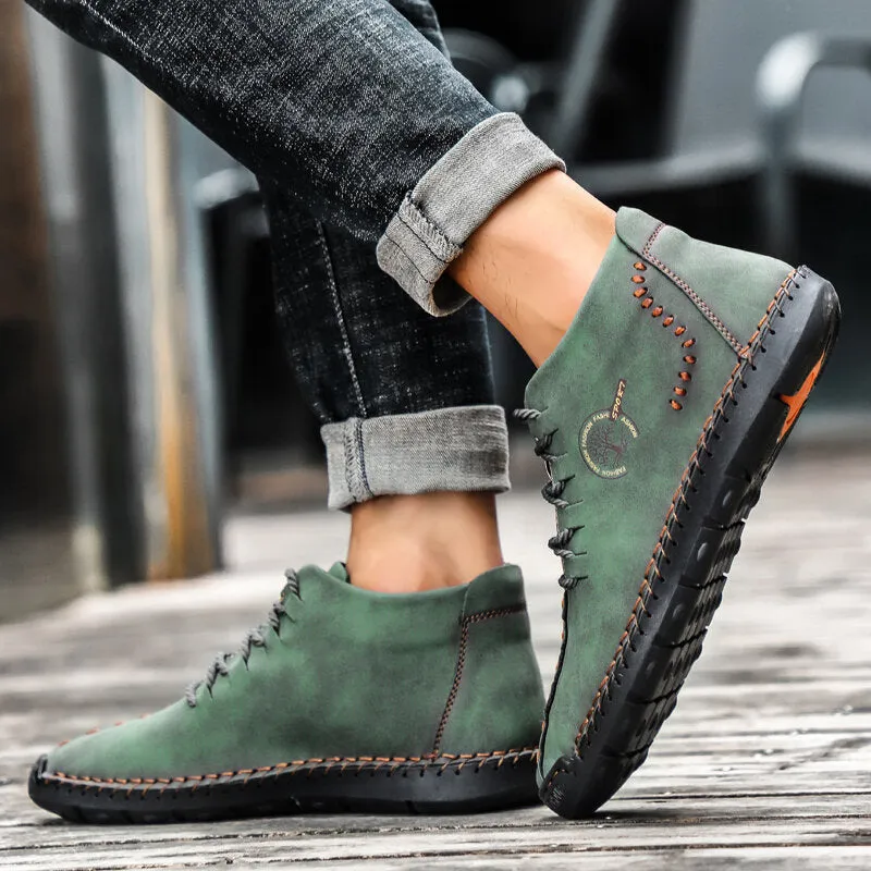 Herren Hand nähen Leder rutschfeste weiche Sohle Casual Ankle Boots