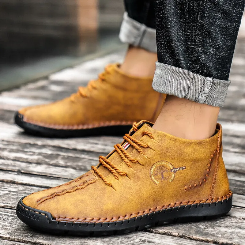 Herren Hand nähen Leder rutschfeste weiche Sohle Casual Ankle Boots