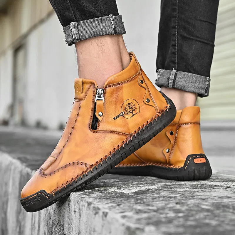 Herren Stylische Ankle Boots aus Mikrofaser-Leder mit seitlichem Reißverschluss