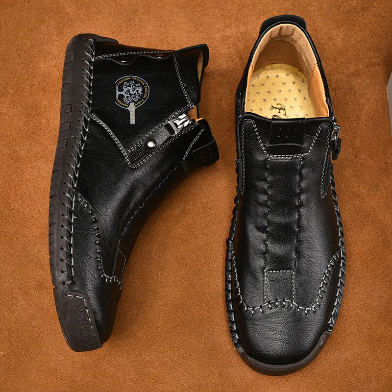 Herren Stylische Ankle Boots aus Mikrofaser-Leder mit seitlichem Reißverschluss