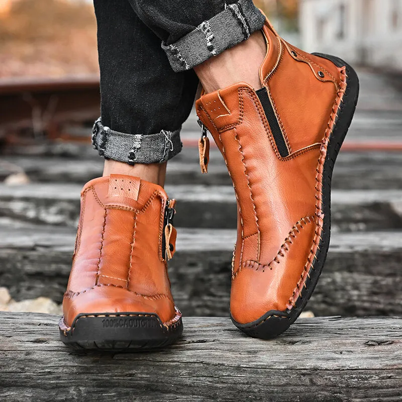 Herren Stylische Ankle Boots aus Mikrofaser-Leder mit seitlichem Reißverschluss