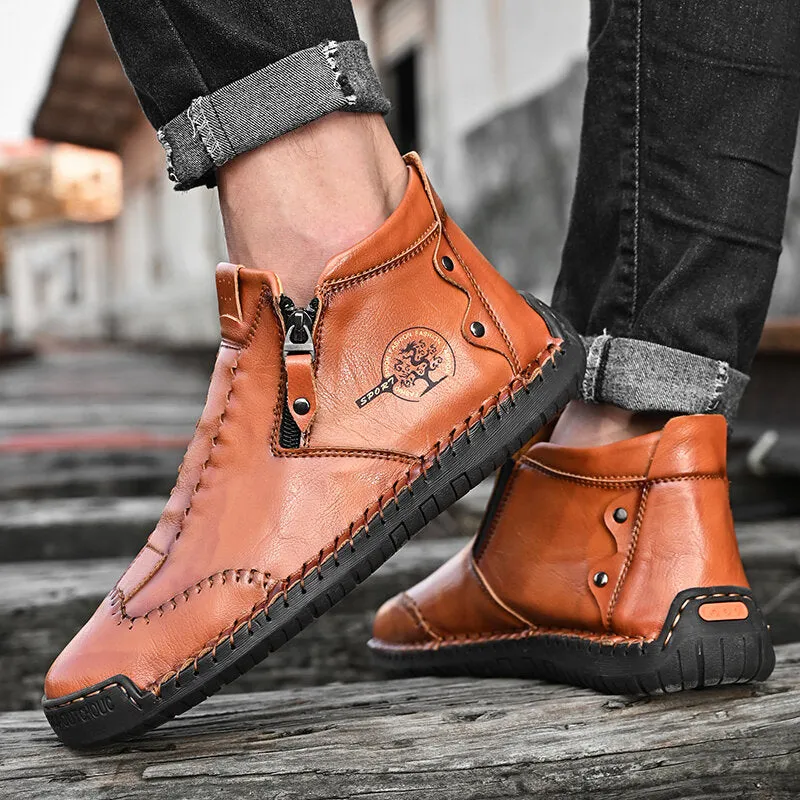 Herren Stylische Ankle Boots aus Mikrofaser-Leder mit seitlichem Reißverschluss