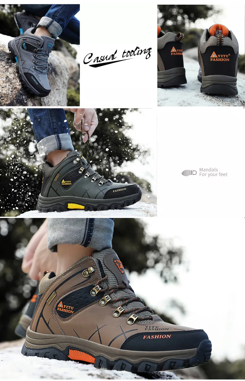 Herren Wasserdichte Leder Turnschuhe Super Warm Outdoor High-Top Wanderschuhe Arbeitsschuhe Winter Schneeschuhe