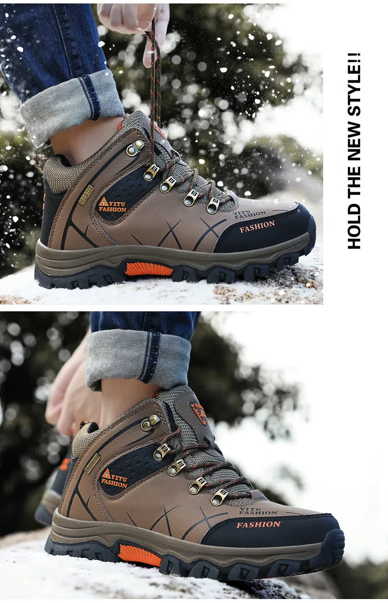 Herren Wasserdichte Leder Turnschuhe Super Warm Outdoor High-Top Wanderschuhe Arbeitsschuhe Winter Schneeschuhe