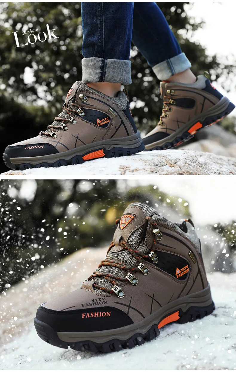 Herren Wasserdichte Leder Turnschuhe Super Warm Outdoor High-Top Wanderschuhe Arbeitsschuhe Winter Schneeschuhe