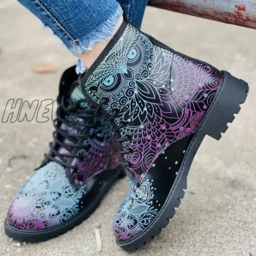 Hnewly - Black Casual Patchwork Frenulum Printing Round Comfortable Out Door Shoes