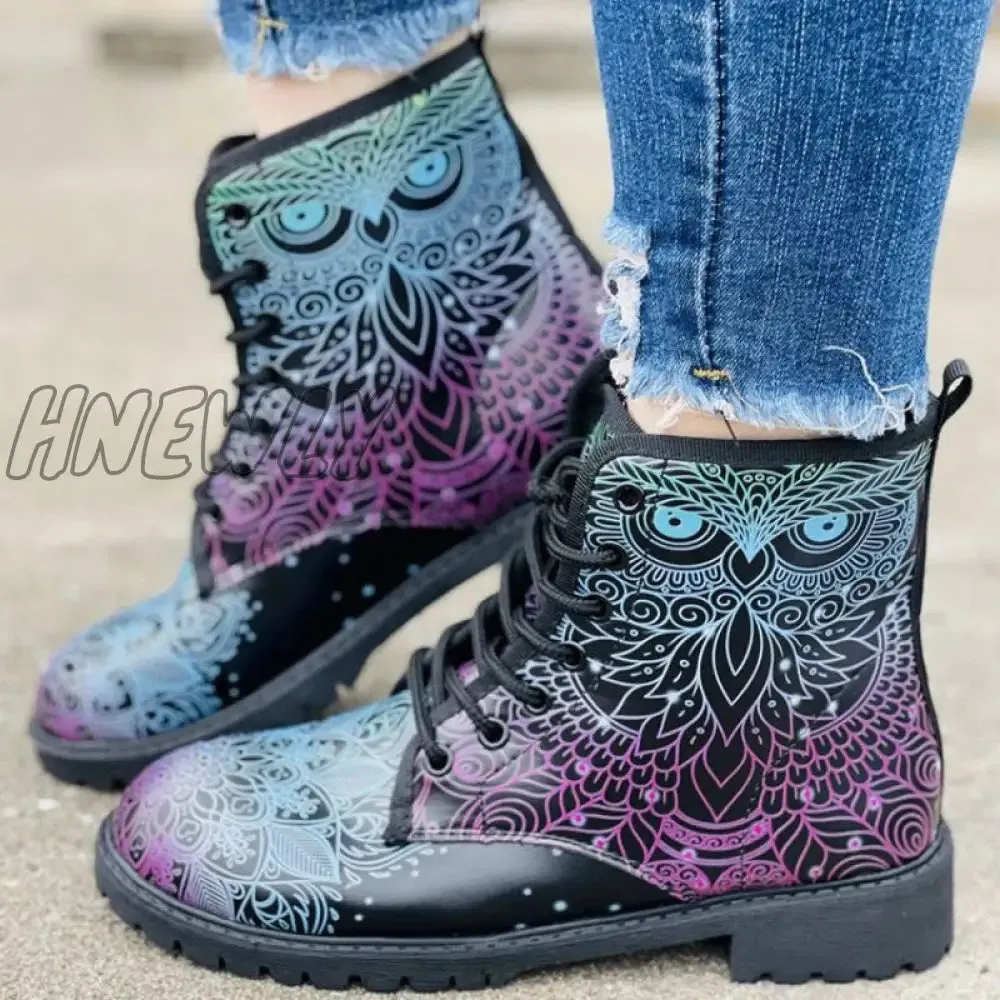 Hnewly - Black Casual Patchwork Frenulum Printing Round Comfortable Out Door Shoes