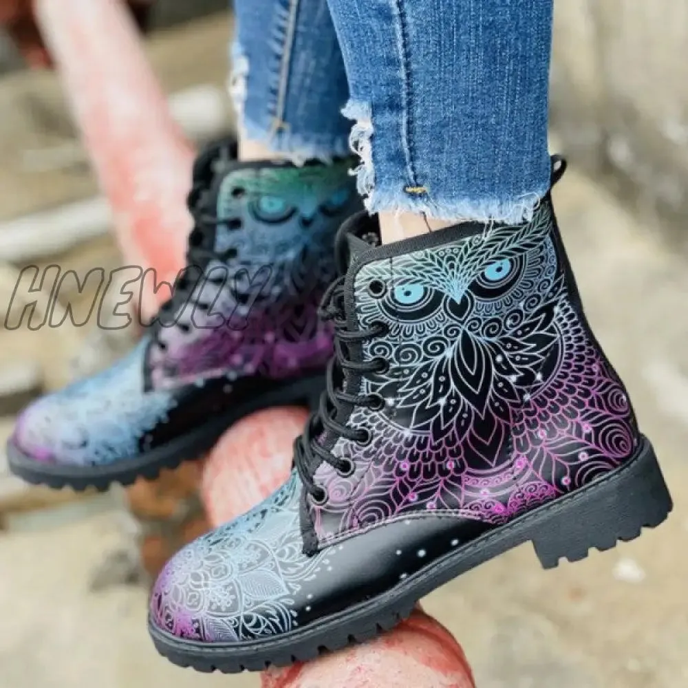 Hnewly - Black Casual Patchwork Frenulum Printing Round Comfortable Out Door Shoes