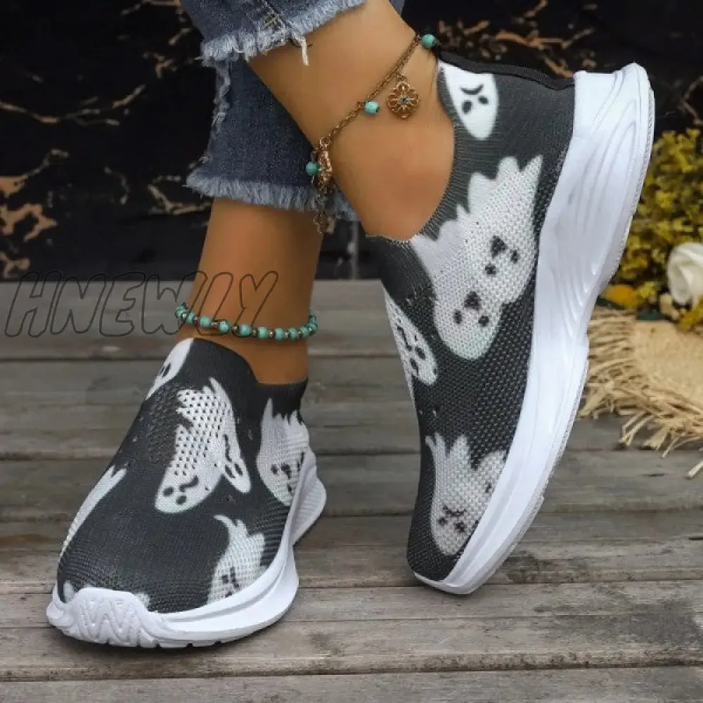 Hnewly - Black Casual Patchwork Printing Round Comfortable Out Door Shoes