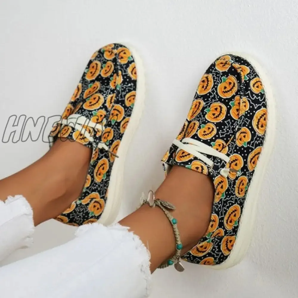 Hnewly - Black Casual Patchwork Printing Round Comfortable Shoes