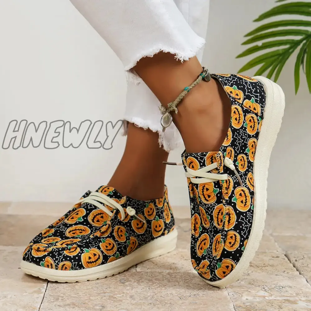 Hnewly - Black Casual Patchwork Printing Round Comfortable Shoes