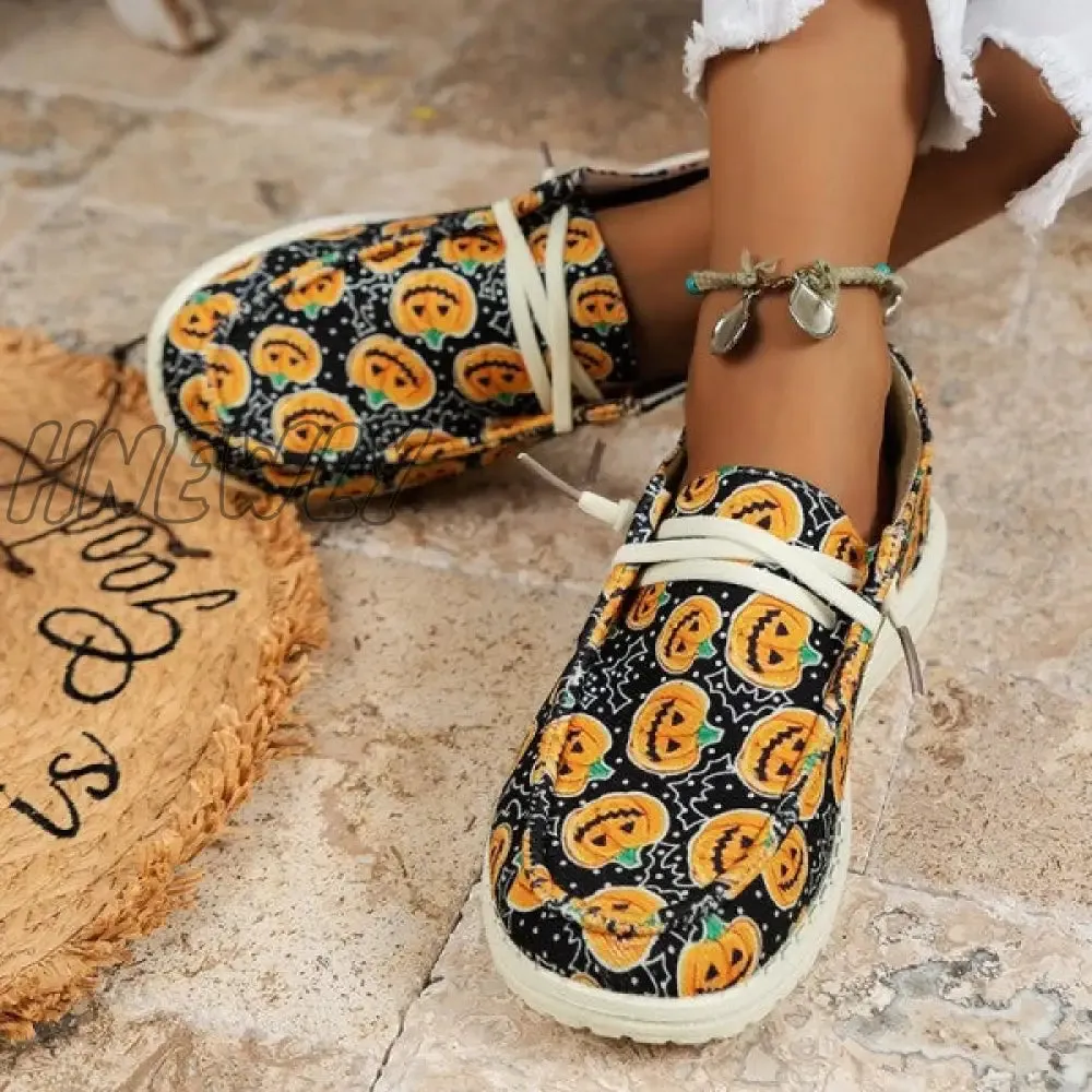 Hnewly - Black Casual Patchwork Printing Round Comfortable Shoes