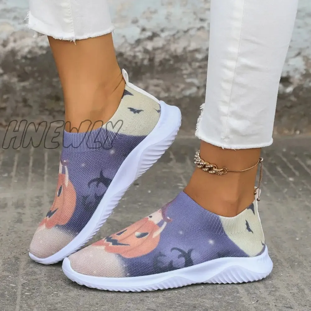 Hnewly - Halloween White Casual Patchwork Printing Round Comfortable Shoes