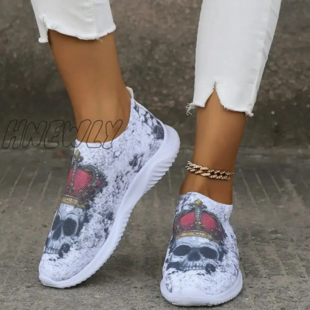 Hnewly - Halloween White Casual Patchwork Printing Round Comfortable Shoes