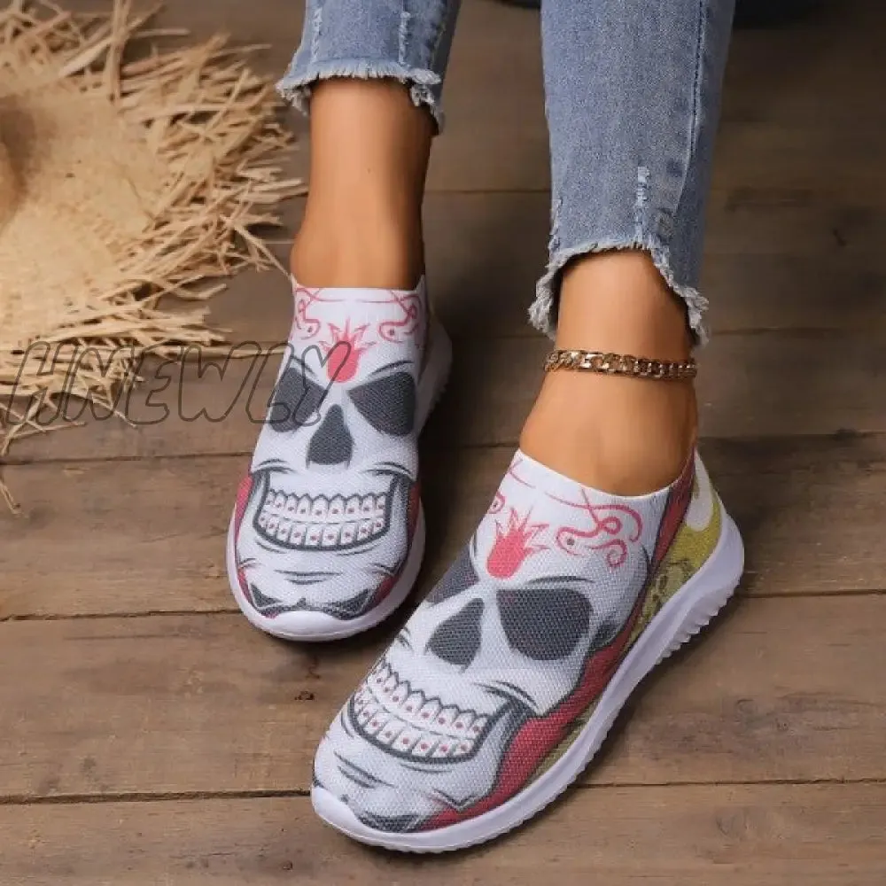 Hnewly - Halloween White Casual Patchwork Printing Round Comfortable Shoes